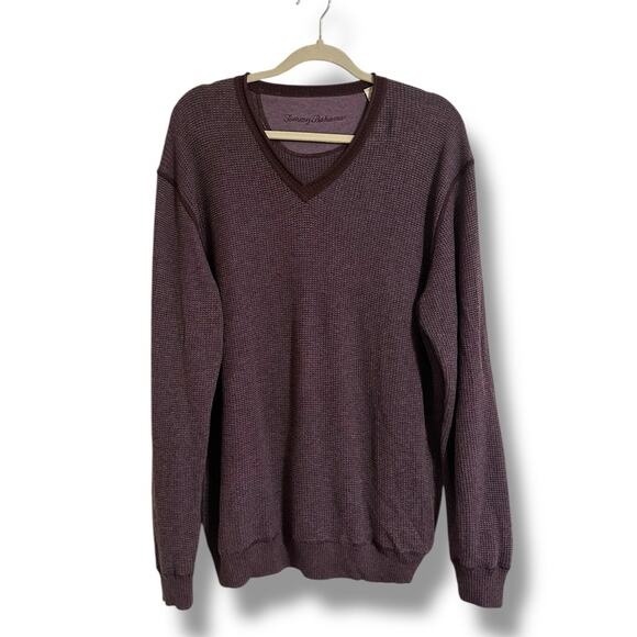 Tommy Bahama Purple V-Neck Sweater Classic Style woolpullover XL